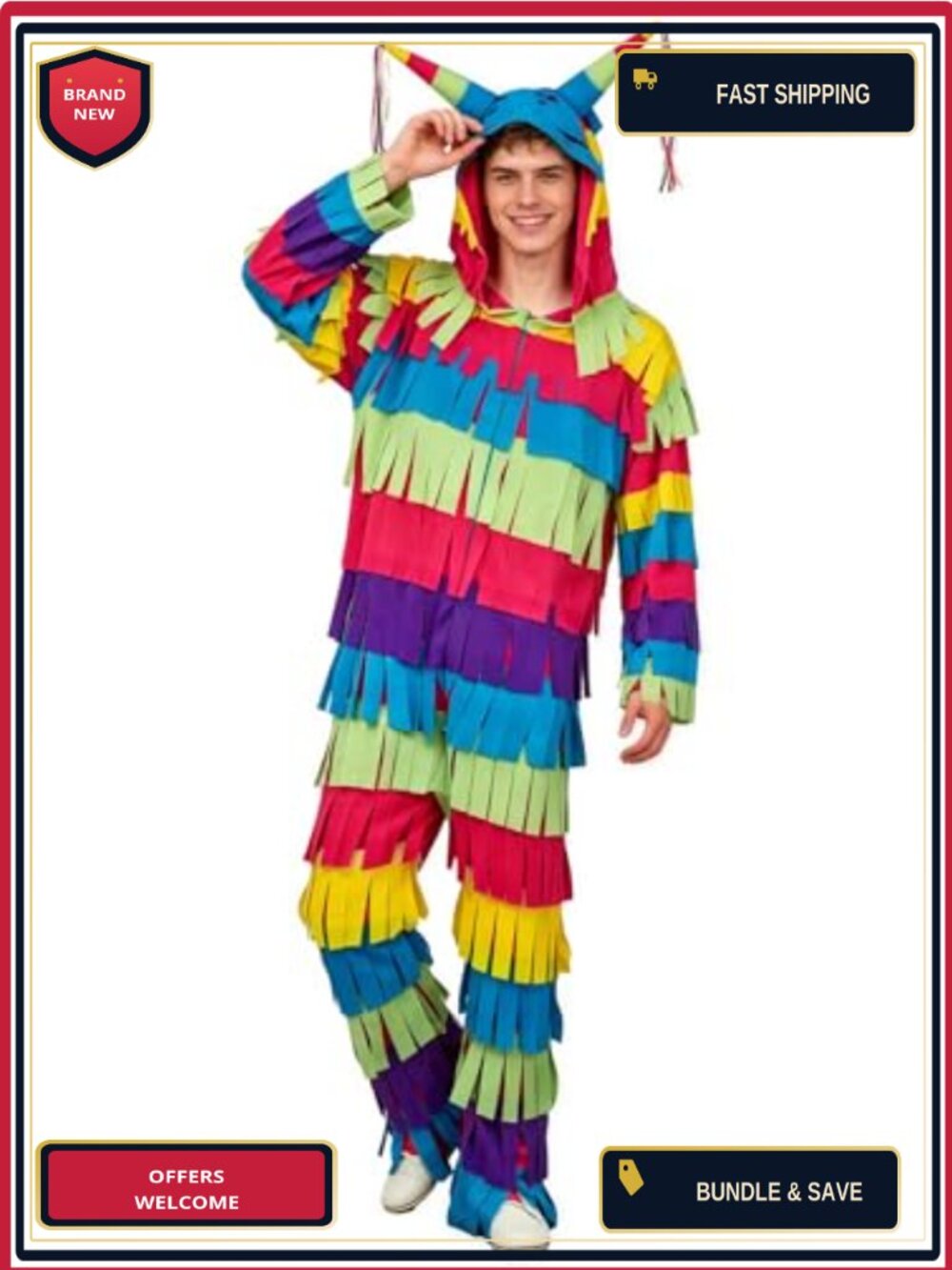 Pinata Costume Halloween Fringe Hooded Jumpsuit Cosplay Party Outfit